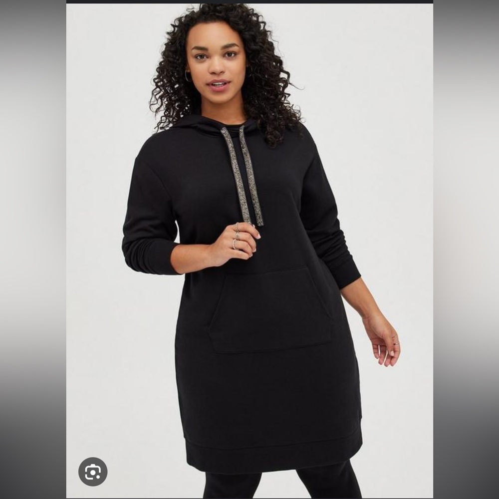 Brand New Torrid Dark Gray Sparkle Drawstring Mini Hoodie Dress Plus Size 3 3X